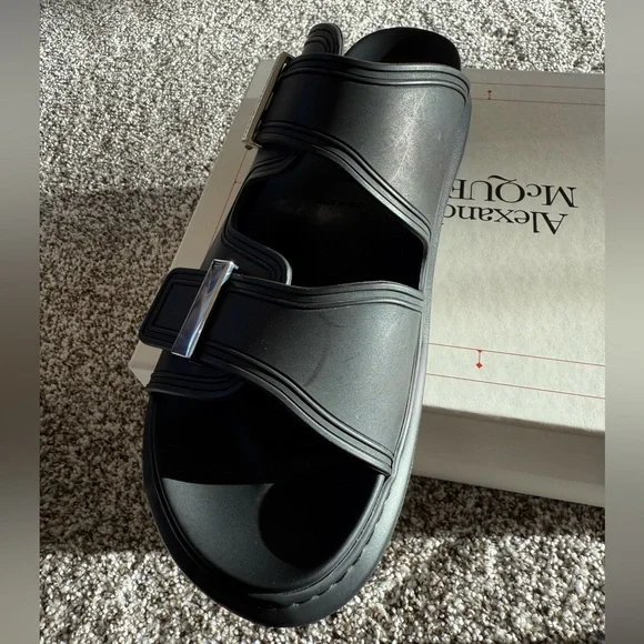 Alexander McQueen Men's Hybrid Slides Size 45/12Black and Silver